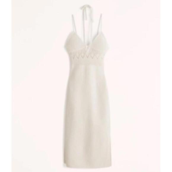 Abercrombie Strappy Crochet Midi Dress Off White - Picture 1 of 7